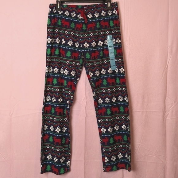 Nap Chat Dark Blue Reindeer and Snowflakes Red and Green Christmas Pajamas Set - Picture 1 of 5